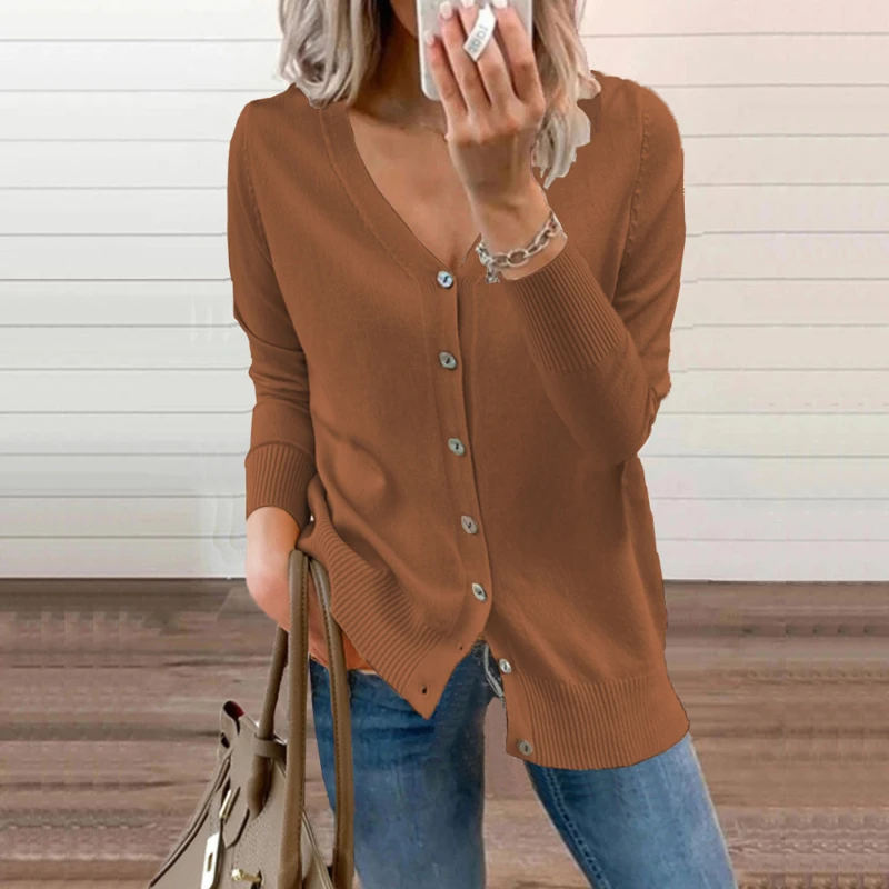 Women Knitted Cardigans Sweater Fashion Autumn Long Sleeve Loose Coat Casual Button Thick V Neck Solid Female Tops 2022 Simple 
Women Knitted Cardigans Sweater Fashion Autumn Long Sleeve Loose Coat Casual Button Thick V Neck Solid Female Tops 2022 Simple