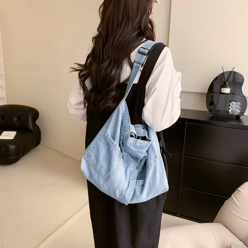 

Casual Canvas Shoulder Bag Overlarge Denim Tote Bags for Women Jean Shopper Purses and Handbags 2023 Big Hobos Crossbody Bag Ins
