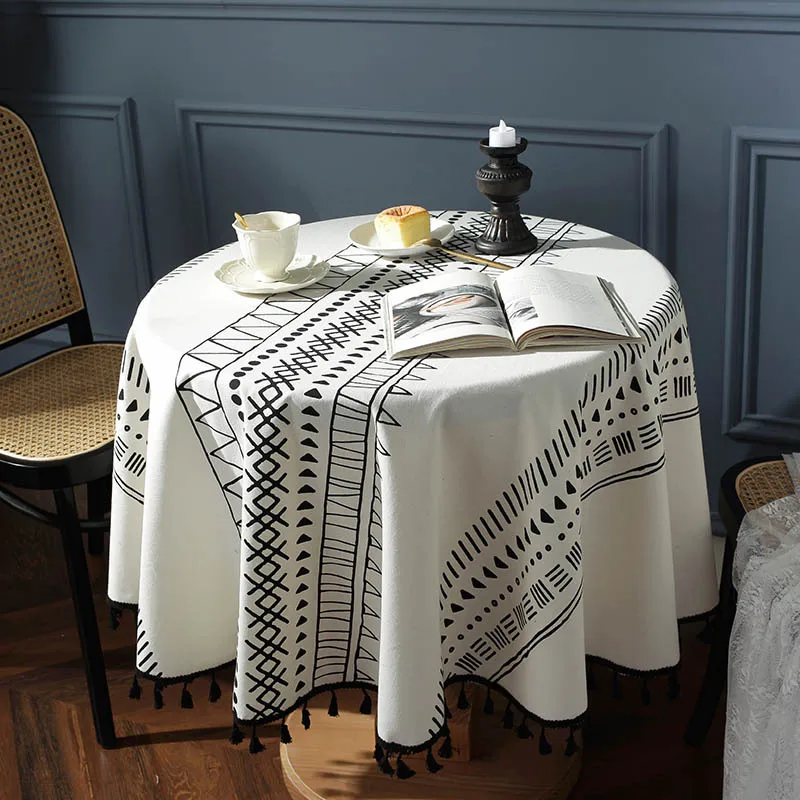 

American Cotton Linen Geometry Round Tablecloth Anti-stain Coffee Tables Tablecloth Table Cover Table Clothes for Dining Table