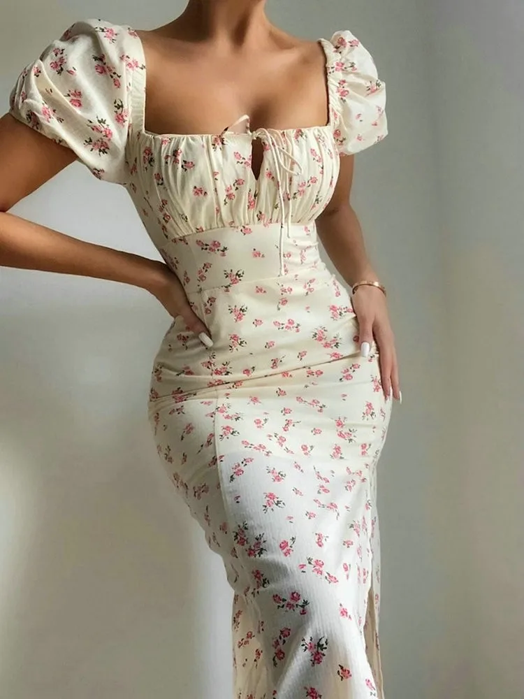 Summer Dress Women Sleeve Flroal Printed Ruched Party High Split Maxi Dresses Drawstring Sexy Vestidos Sundress
Summer Dress Women Sleeve Flroal Printed Ruched Party High Split Maxi Dresses Drawstring Sexy Vestidos Sundress
