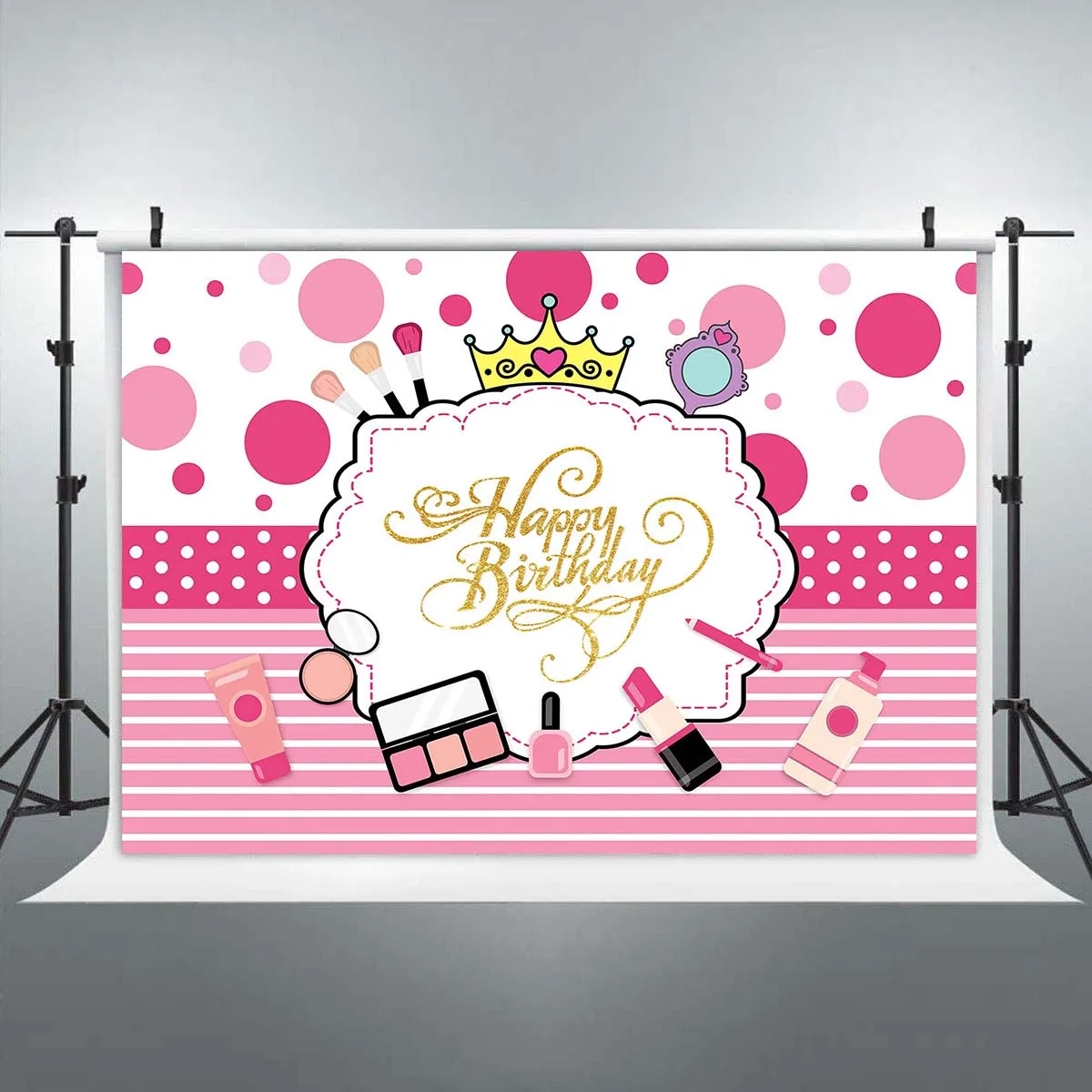 Customized Pink stripe dots Crown Makeup Beauty Birthday Backdrop for Girl Cosmetics Party Banner Decor Photography Background
Customized Pink stripe dots Crown Makeup Beauty Birthday Backdrop for Girl Cosmetics Party Banner Decor Photography Background