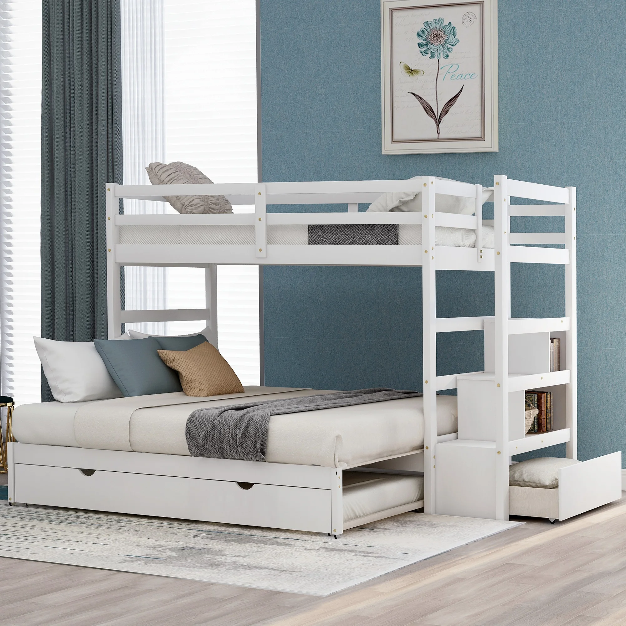 Home Modern And Minimalist Wooden Bedroom Furniture Beds Frames Bases Twin Over Twin King Bunk Bed With Twin Size Trundle White
Home Modern And Minimalist Wooden Bedroom Furniture Beds Frames Bases Twin Over Twin King Bunk Bed With Twin Size Trundle White