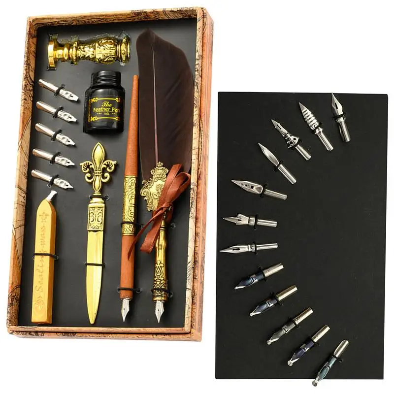 Feather Calligraphy Pen Ink Set Vintage Calligraphy Feather Pen For Writing Dip Pen Sealing Wax Seal Stamp Envelope Tool Best
Feather Calligraphy Pen Ink Set Vintage Calligraphy Feather Pen For Writing Dip Pen Sealing Wax Seal Stamp Envelope Tool Best