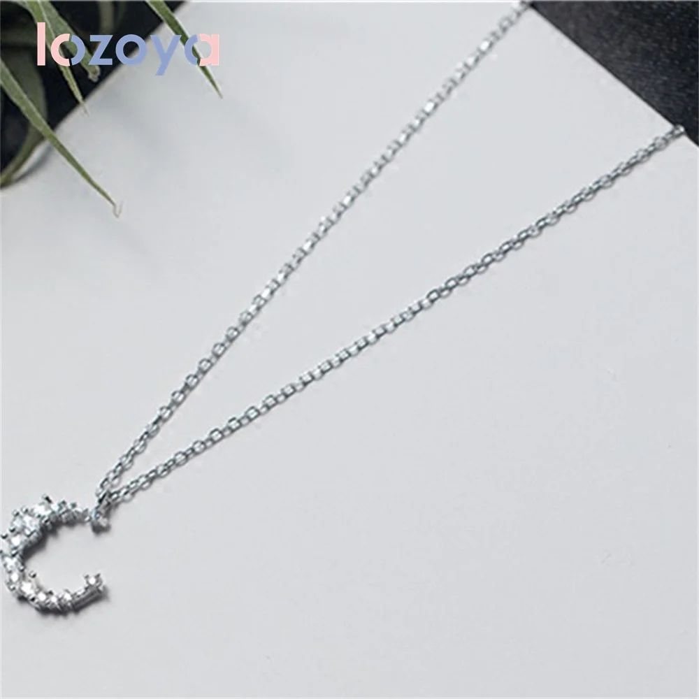 

LOZOYA Necklaces For Women 925 Sterling Silver Moon Irregular Luxury Zircon Pendant Necklace Temperament Crescent Short Chain