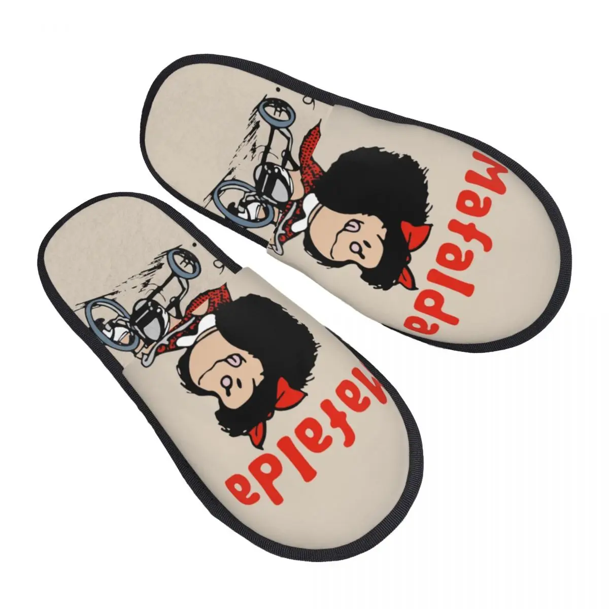 

Велосипедные домашние тапочки Mafalda на 3 колесиках, мягкие тапки из пены с эффектом памяти, без застежки, с мультяшным рисунком Quino манга, тапочки для отеля