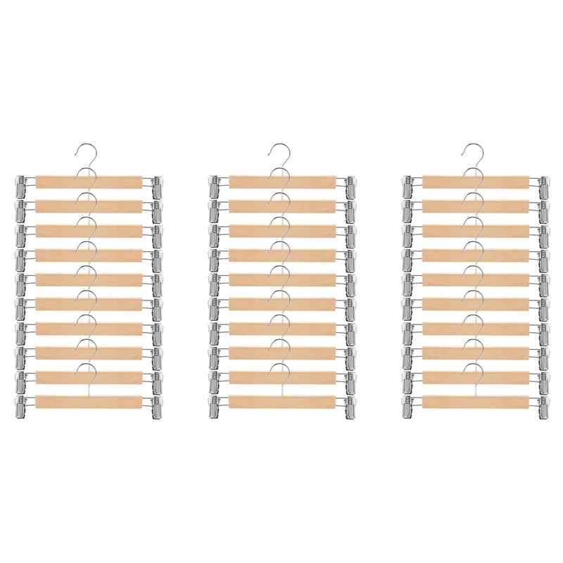 Wooden Skirt Hangers with Adjustable Clips (Pack of 30) Non-Slip Trouser Hanger Natural Finish Lotus Wood Pants Hangers 
Wooden Skirt Hangers with Adjustable Clips (Pack of 30) Non-Slip Trouser Hanger Natural Finish Lotus Wood Pants Hangers