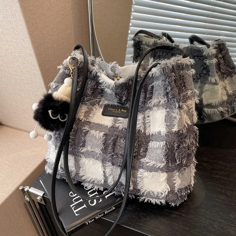 

Корейские холщовые дамские сумочки в клетку, модная повседневная сумка на ремне, вместительные мешки для покупок, Мягкая тканевая сумка через плечо, тоут, кошелек