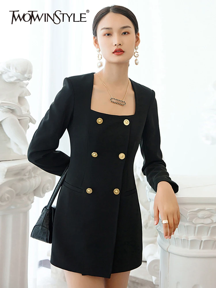 TWOTWINSTYLE Black Dress For Women Square Collar Long Sleeve High Waist Double Breasted Mini Dresses Female 2022 Spring Clothing
TWOTWINSTYLE Black Dress For Women Square Collar Long Sleeve High Waist Double Breasted Mini Dresses Female 2022 Spring Clothing
