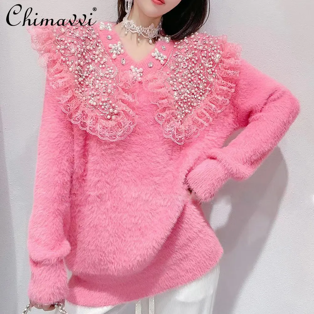 Women's Winter New Korean Style Fashion Sweet Pullover Sweater Ladies Fairy Beads Doll Collar Loose Slimming Warm Mink Fur Top
Women's Winter New Korean Style Fashion Sweet Pullover Sweater Ladies Fairy Beads Doll Collar Loose Slimming Warm Mink Fur Top