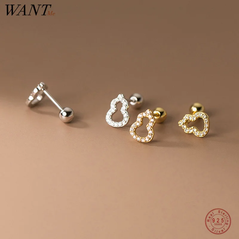 WANTME 925 Sterling Silver Simple Pavé Zircon Hollow Gourd Screw Bead Stud Earrings for Women Unique Fashion Piercing Jewelry
WANTME 925 Sterling Silver Simple Pavé Zircon Hollow Gourd Screw Bead Stud Earrings for Women Unique Fashion Piercing Jewelry