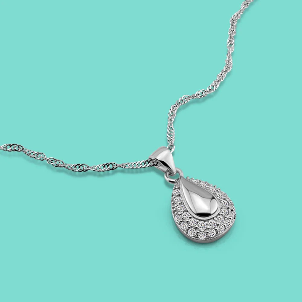 925 Sterling Silver Necklace Delicate Water Drop Shape Zircon Inlay Pendant Jewelry Birthday Gift Anniversary Party Collier 
925 Sterling Silver Necklace Delicate Water Drop Shape Zircon Inlay Pendant Jewelry Birthday Gift Anniversary Party Collier
