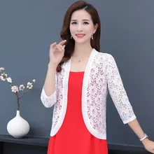 Lace Shawl Blusas Mujer Flower Large Size Spring Summer Bolero Shirts Long Sleeve Autumn Korean Women Thin Open Front Blouse