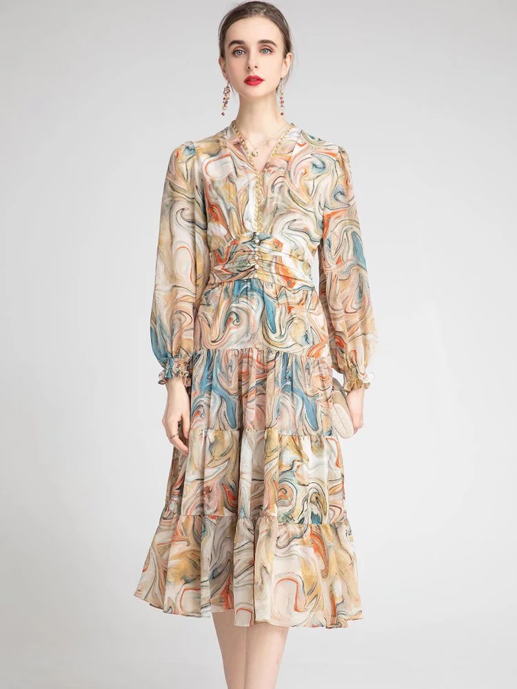 Designer New High Quality Women's 2022 Spring Summer Elegant Vintage Print Beading Midi Dress Trendy Office Casual Party Dresses
Designer New High Quality Women's 2022 Spring Summer Elegant Vintage Print Beading Midi Dress Trendy Office Casual Party Dresses