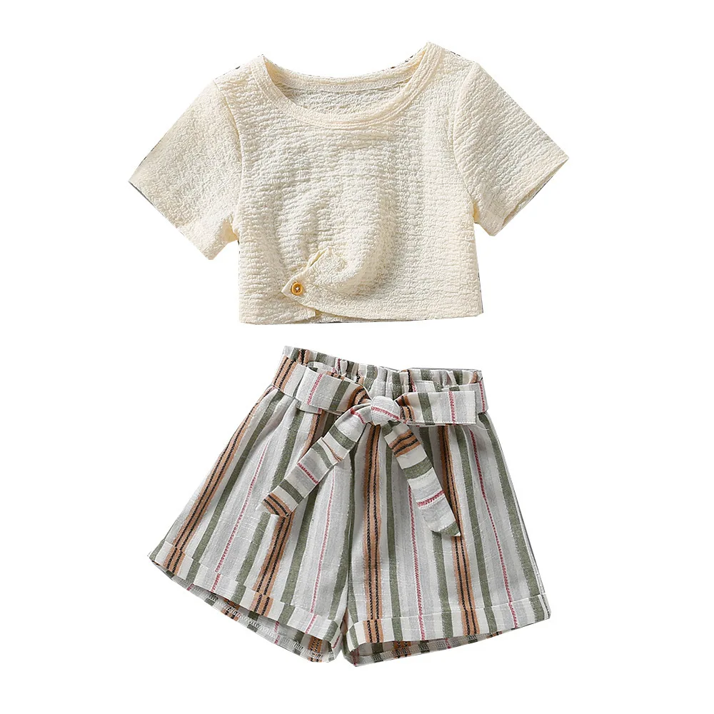 2-7T Summer Toddler Kids Baby Girls Clothes Set Short Sleeve Solid Crop Tops+Striped Shorts Children Girl 2PCS Boutique Outfits
2-7T Summer Toddler Kids Baby Girls Clothes Set Short Sleeve Solid Crop Tops+Striped Shorts Children Girl 2PCS Boutique Outfits