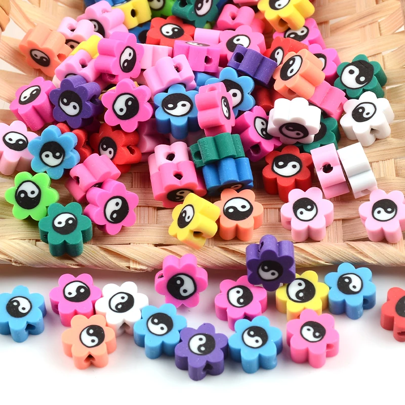 

Colorful Tai Chi Flower Polymer Clay Beads Spacer Loose Beads for Jewelry Making Charm Bracelet Necklace DIY Accessories