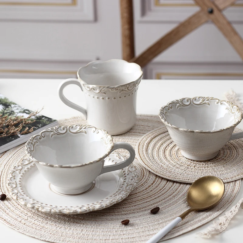 Nordic Retro Palace Style Ceramics Cup Saucer Set Relief Coffee Cups Afternoon Tea Coffee Mug Breakfast Cup Kitchen Home
Nordic Retro Palace Style Ceramics Cup Saucer Set Relief Coffee Cups Afternoon Tea Coffee Mug Breakfast Cup Kitchen Home