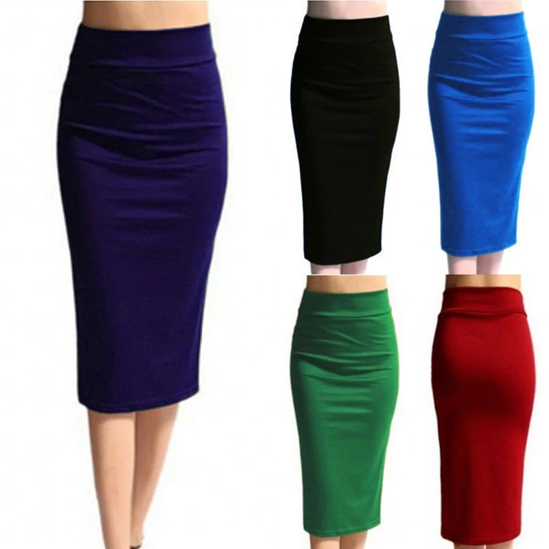 

Юбка-карандаш Женская эластичная средней длины, Офисная облегающая трикотажная юбка с завышенной талией, до середины икры, большие размеры XL