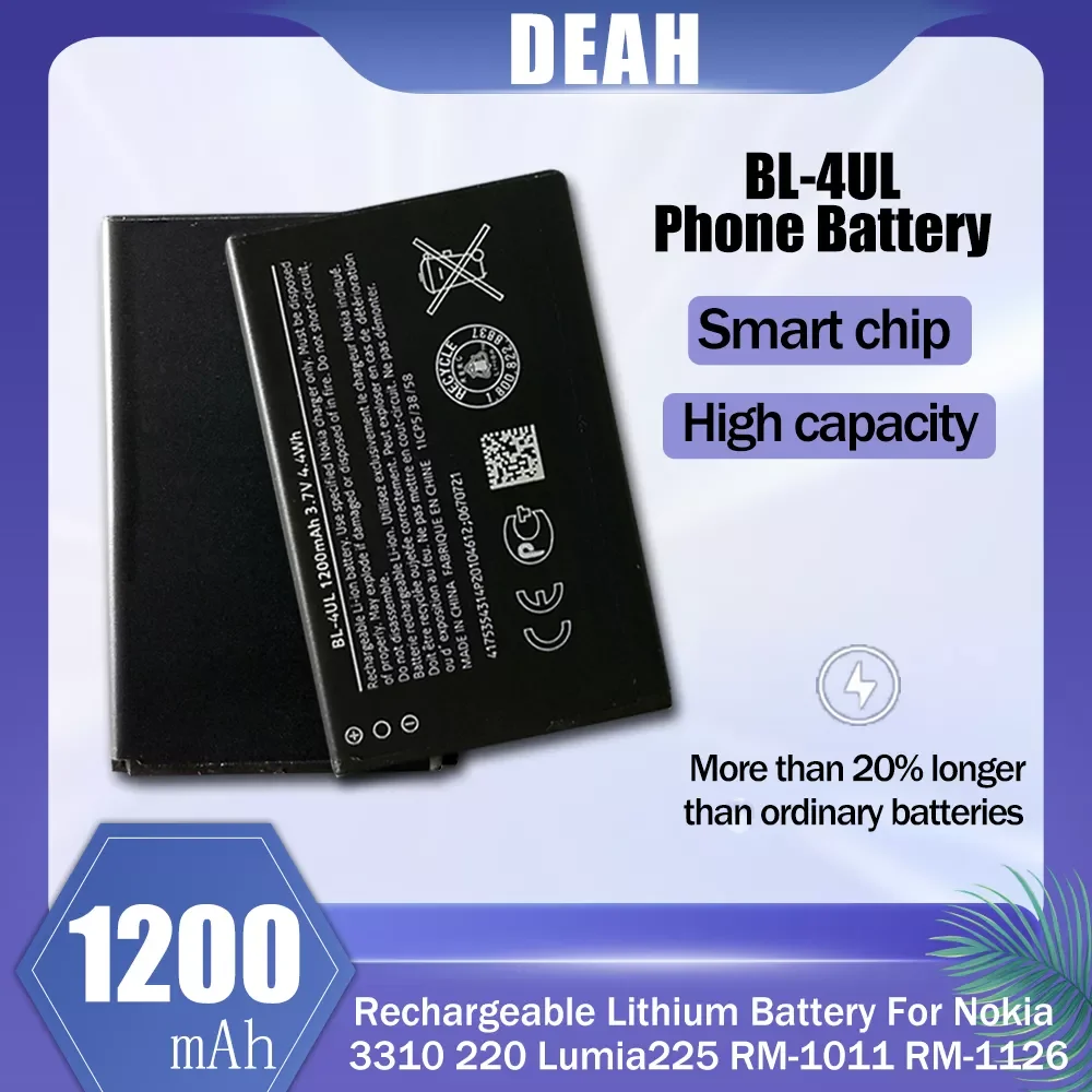 BL-4UL BL4UL BL 4UL 1200mAh Replacement Lithium Mobile Phone Battery For Nokia 225 230 330 220 RM-1172 RM-1011 RM-1012 RM-1126
BL-4UL BL4UL BL 4UL 1200mAh Replacement Lithium Mobile Phone Battery For Nokia 225 230 330 220 RM-1172 RM-1011 RM-1012 RM-1126