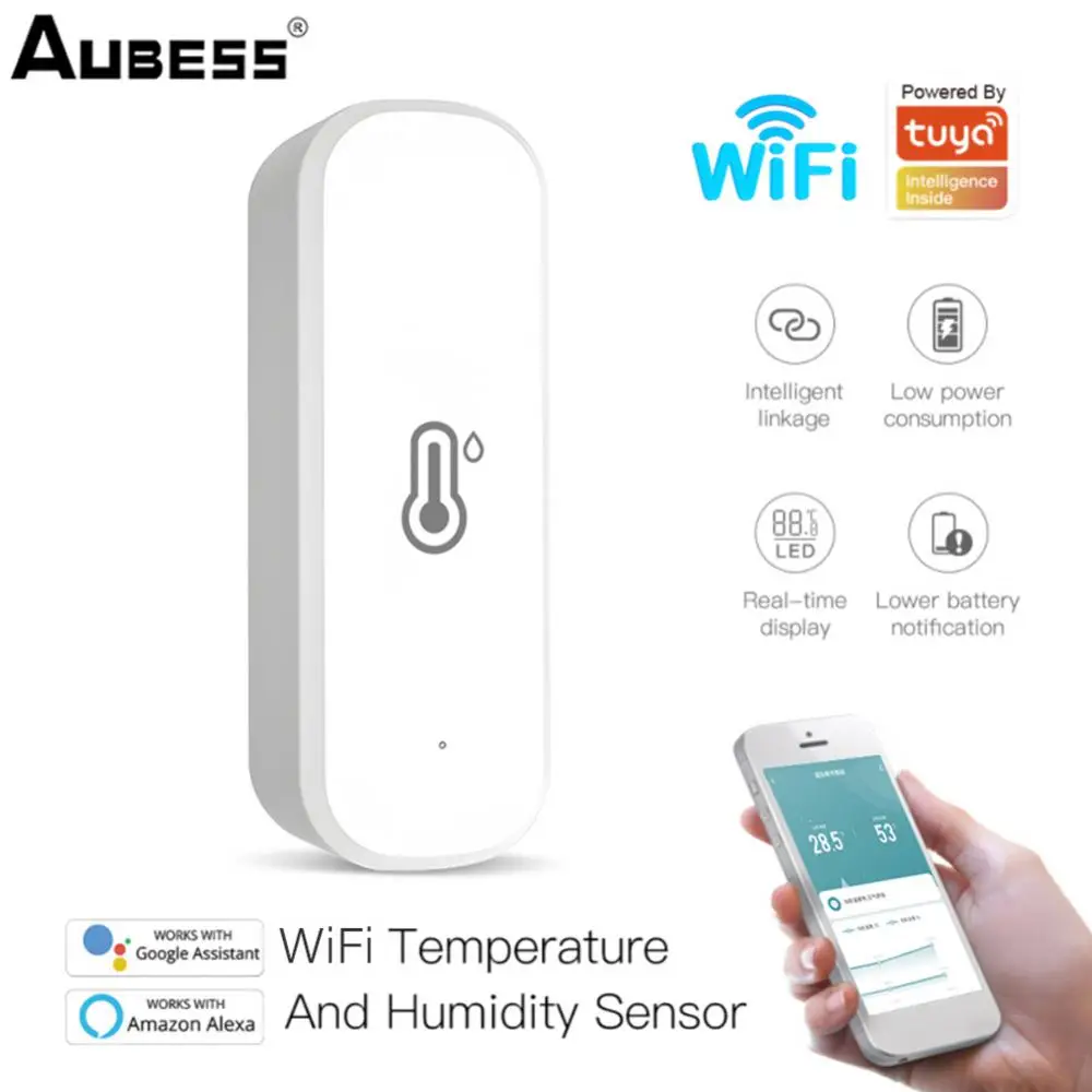 Умный Wi-Fi датчик температуры и влажности Tuya, комнатный гигрометр-термометр с поддержкой Alexa и Google Assistant
Умный Wi-Fi датчик температуры и влажности Tuya, комнатный гигрометр-термометр с поддержкой Alexa и Google Assistant