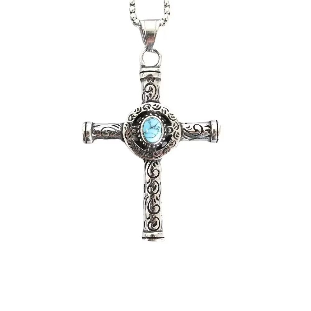 Titanium steel punk jewelry cross pendant necklace Vintage accessories stainless steel biue stone pendant men chain
Titanium steel punk jewelry cross pendant necklace Vintage accessories stainless steel biue stone pendant men chain