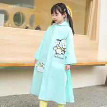 Kawaii Sanrio Pachacco Raincoat Cloak Children Cartoon Animationdouble Hood Eaves Schoolbag Bit Thickened Wild Autumn Raincoat