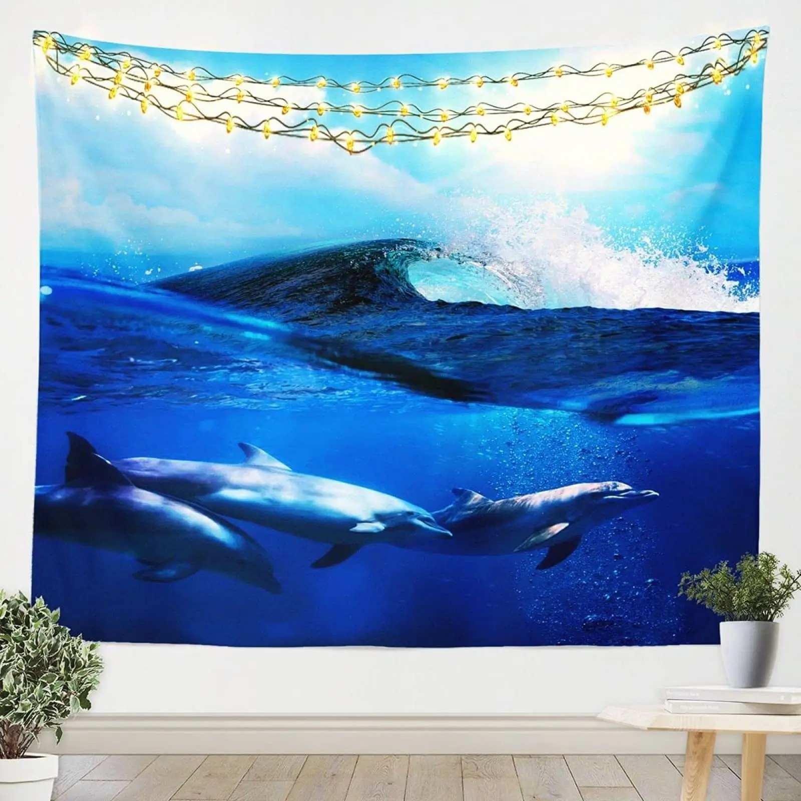 

Dolphin Wall Tapestry Ocean Wall Hanging 3D Tapestry Dolphin Tapestry Decoration Tapestry Wall Hanging for Living Room Bedroom