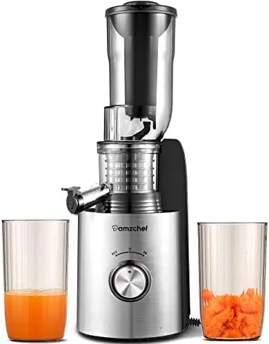 

machines, AMZCHEF Compact Slow Masticating Juicer, 3" Wide Chute Cold Press Juicer, Upgraded Non-Clogging Filter, High Yield