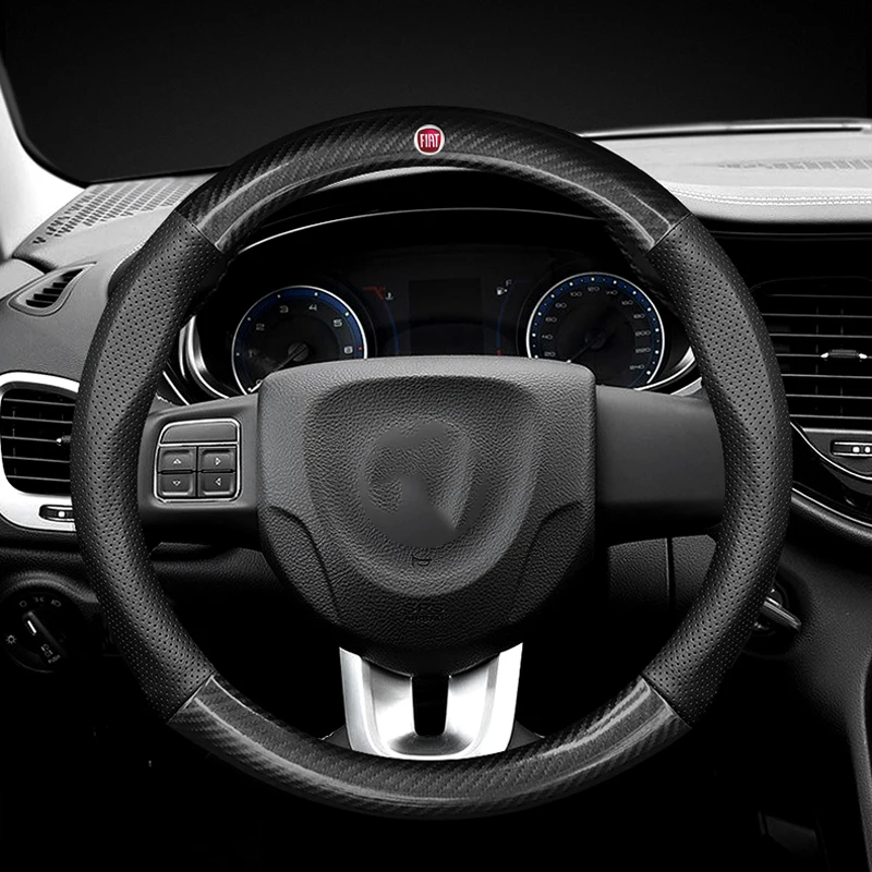 

For Fiat Aegea 500c Panda Uno Palio Tipo Doblo 38CM sweat-absorbent non-slip carbon fiber steering wheel cover Car Accessories