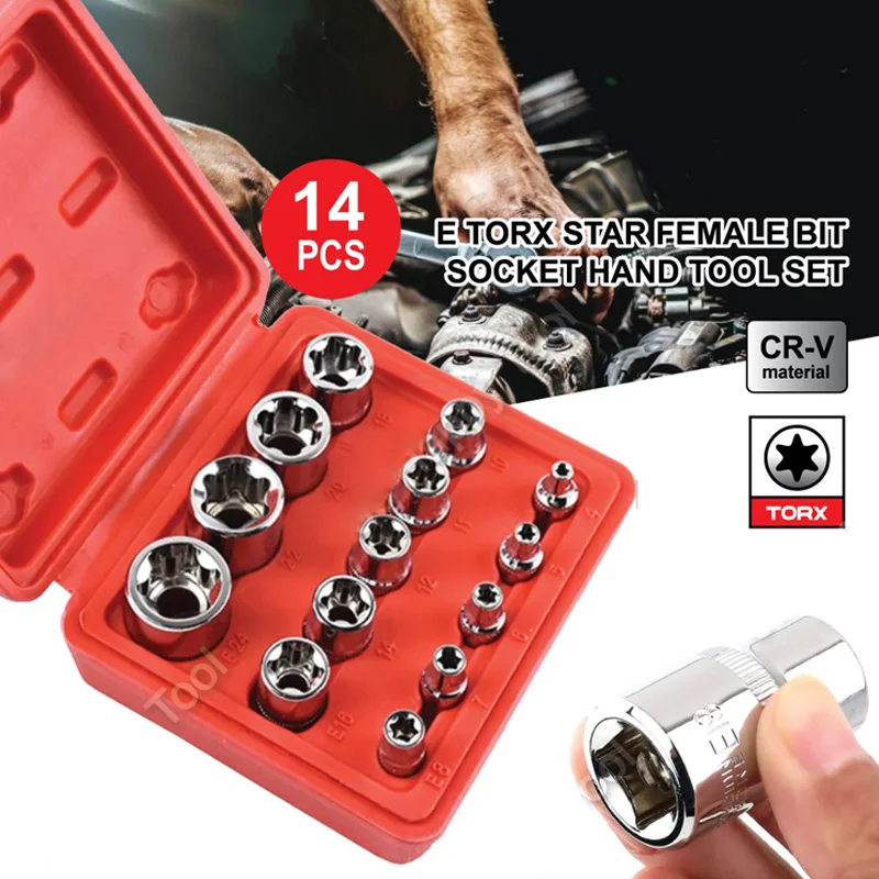 4/5/14pcs E Torx Star Socket Driver Hand Tool Set CRV Tools Kit Female Bit 1/4" 3/8" 1/2" Inch
4/5/14pcs E Torx Star Socket Driver Hand Tool Set CRV Tools Kit Female Bit 1/4" 3/8" 1/2" Inch