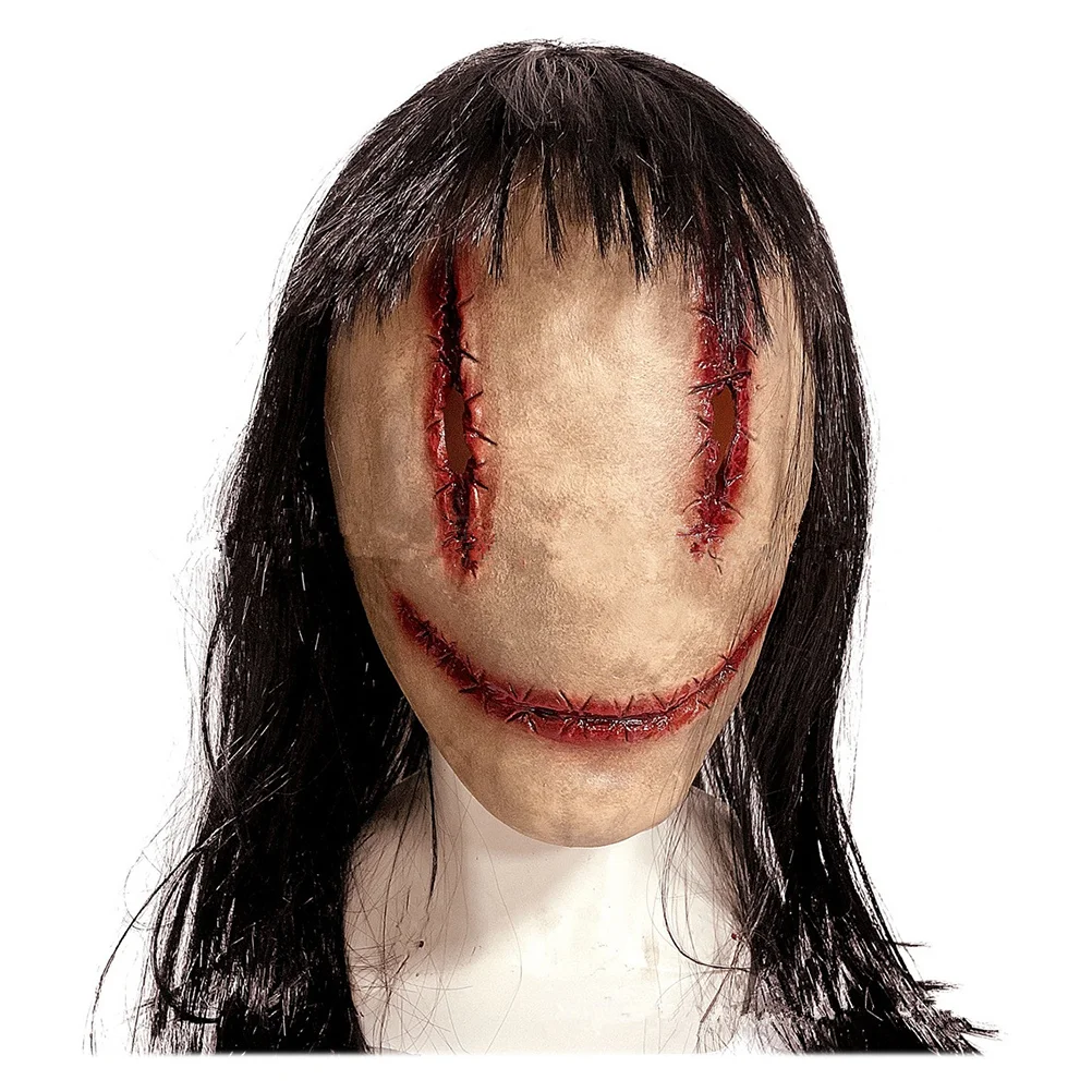 

Mask Halloween Face Cover Haunted House Prop Creep Cosplay Ghost Latex Horrible Party Supply Horror Long Hair