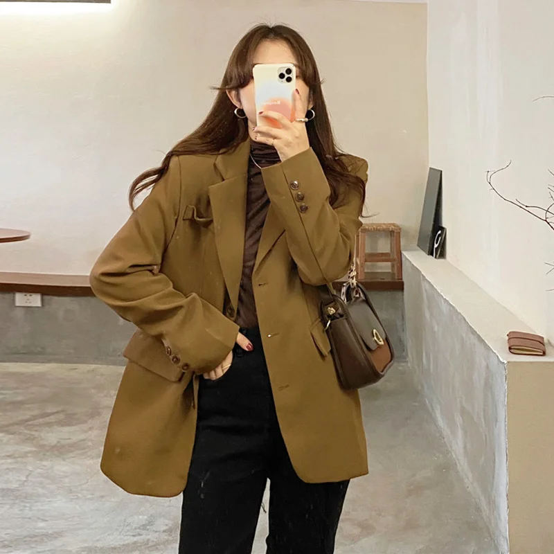 Medium and long temperament suit coat spring 2022 new high sense loose popular long sleeve suit top women's wear
Medium and long temperament suit coat spring 2022 new high sense loose popular long sleeve suit top women's wear