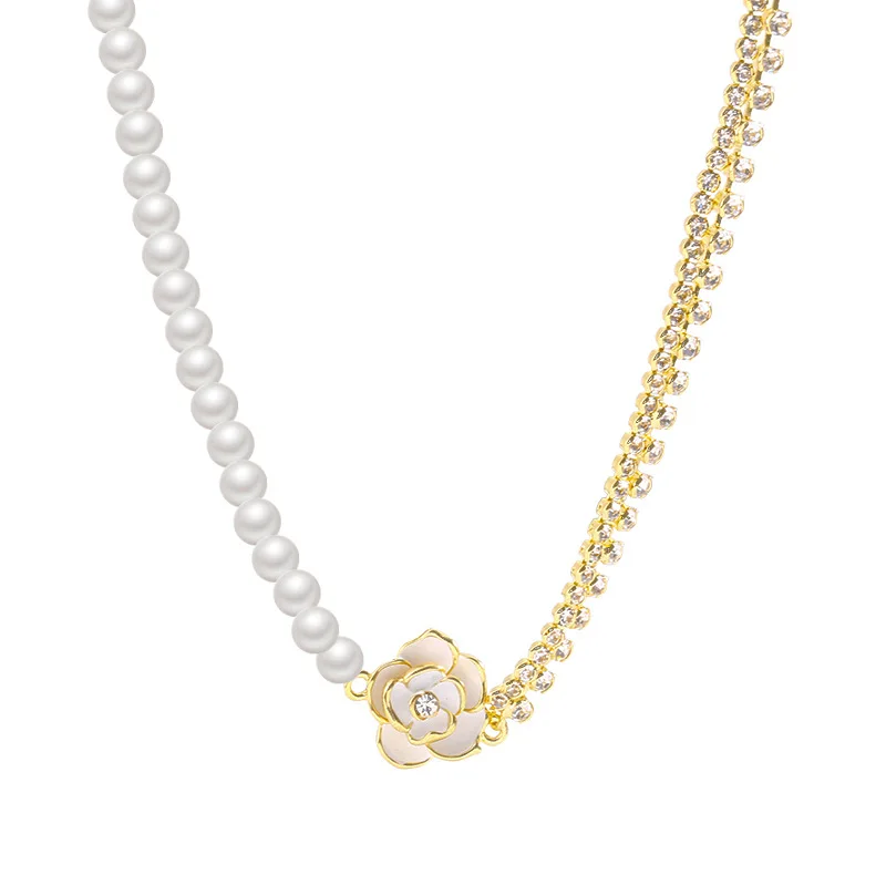 Wedding Elegant Choker Camellia Pearl Crystals Necklace Collares Clavicle Necklace Jewelry 
Wedding Elegant Choker Camellia Pearl Crystals Necklace Collares Clavicle Necklace Jewelry