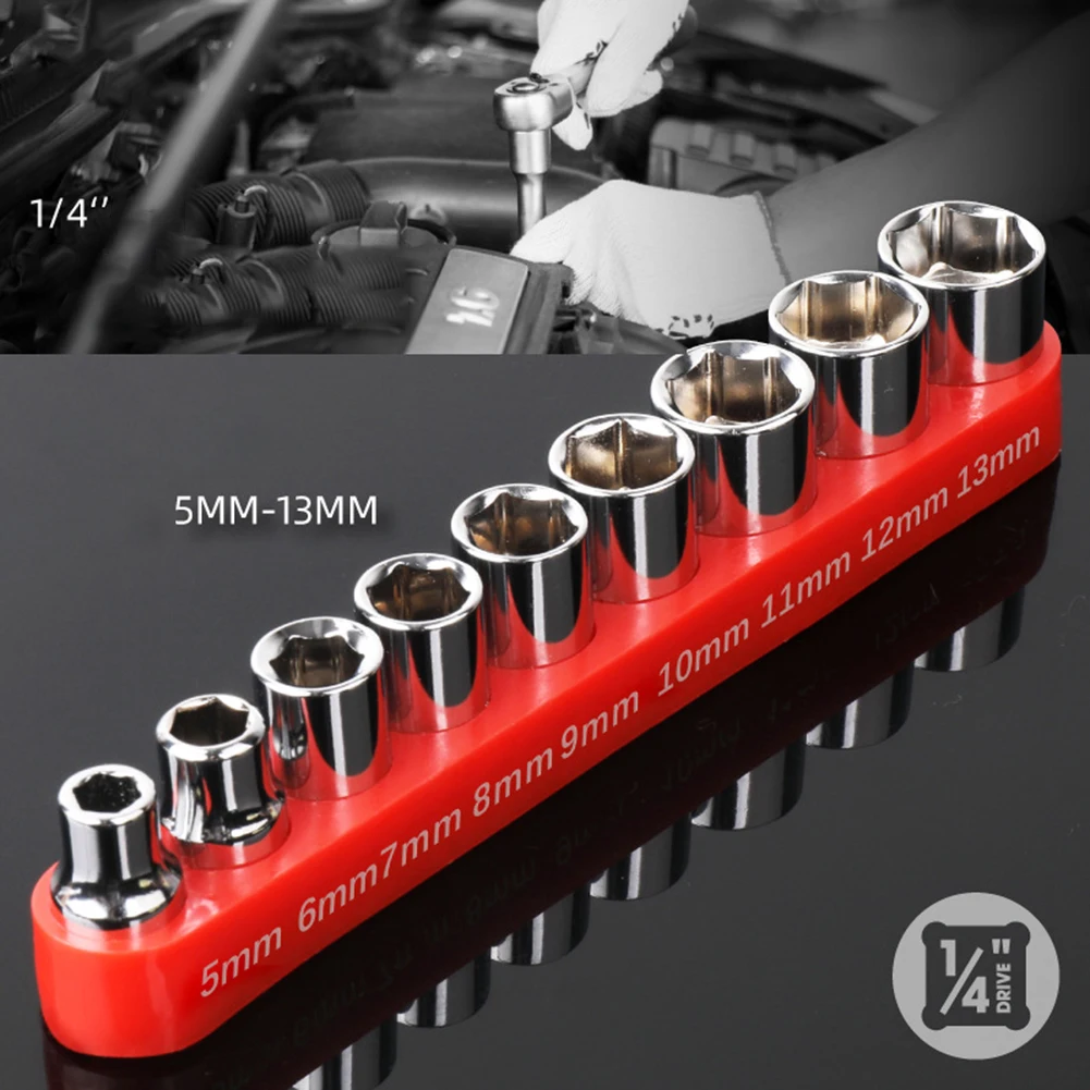 9Pcs Socket 1/4 Inch Drive 5-13mm Hex Bit Set Metric Socket Adapter Wrench Head Nut Removal Tool Spanner Head Hand Manual Tool
9Pcs Socket 1/4 Inch Drive 5-13mm Hex Bit Set Metric Socket Adapter Wrench Head Nut Removal Tool Spanner Head Hand Manual Tool