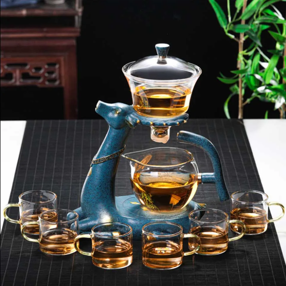 

Full Automatic Creative Deer Teapot Kungfu Glass Tea Set Magnetic Water Diversion Tea Infuser Turkish Drip Pot With Base