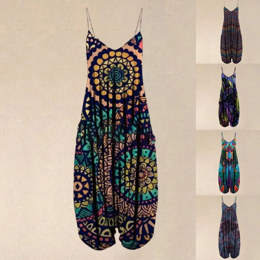 Beach Jumpsuit Vintage Print Sling Sleeveless V Neck Wide Leg Women Romper Beachwear
Beach Jumpsuit Vintage Print Sling Sleeveless V Neck Wide Leg Women Romper Beachwear