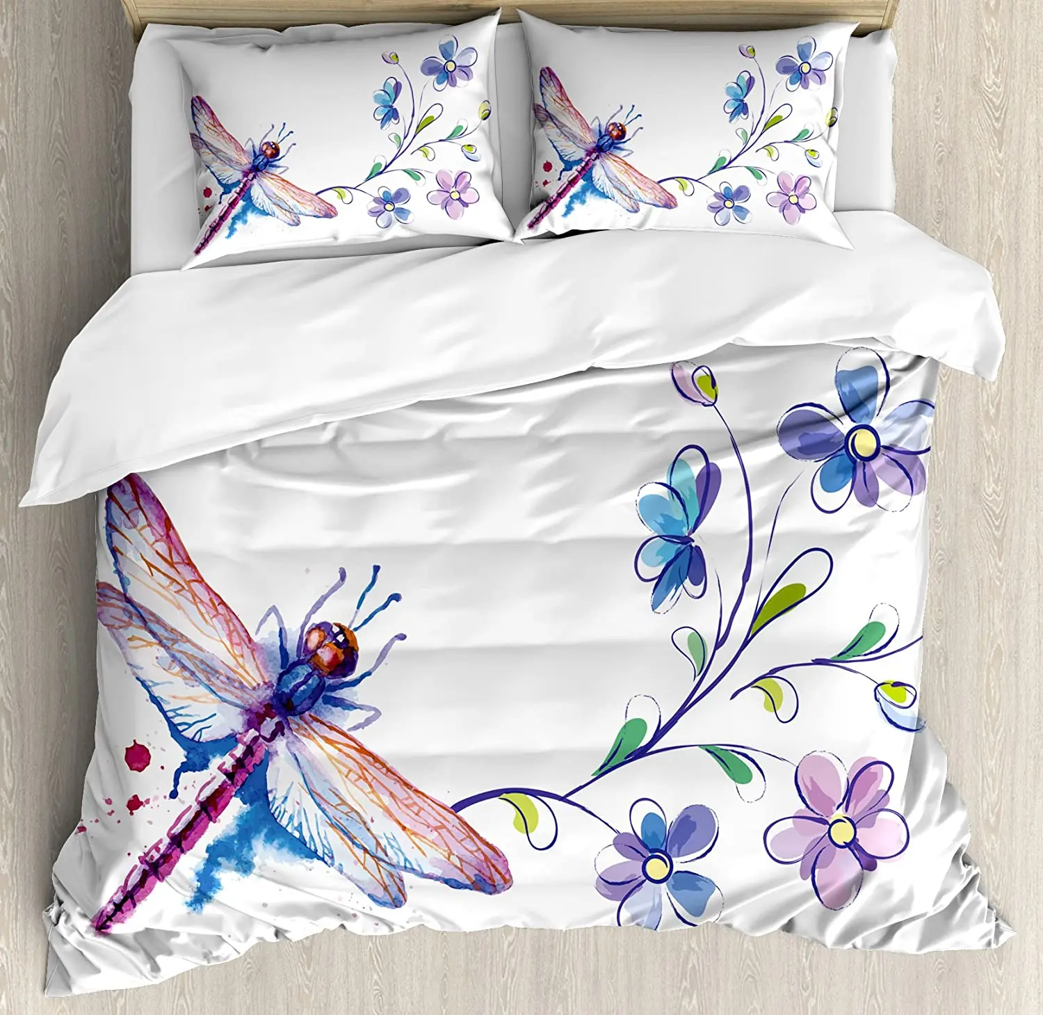

Dragonfly Bedding Set For Bedroom Bed Home Watercolor Bug Butterfly Like Moth with Branch Duvet Cover Quilt Cover And Pillowcase