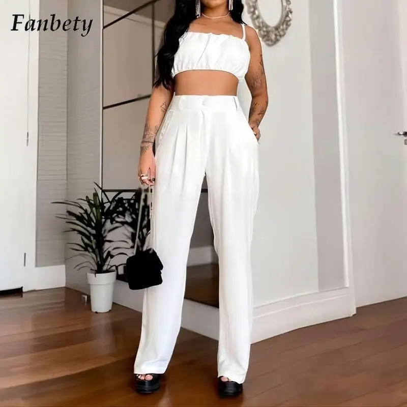 Women Fashion Solid Crop Tops and Wide Leg Pant Suits 2023 Elegant Sleeveless Casual Loose Outfits Ladies Sexy Hight Waist Sets
Women Fashion Solid Crop Tops and Wide Leg Pant Suits 2023 Elegant Sleeveless Casual Loose Outfits Ladies Sexy Hight Waist Sets