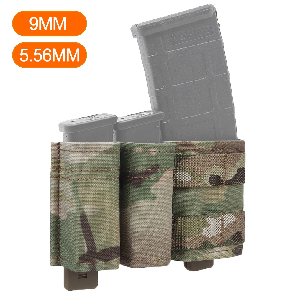 

5.56 9mm Tactical Airsoft 1+2 Side Triple Magazine Pouch Fast Draw MOLLE Mag Pouch Carrier Pouch with Quick Release Kydex Insert