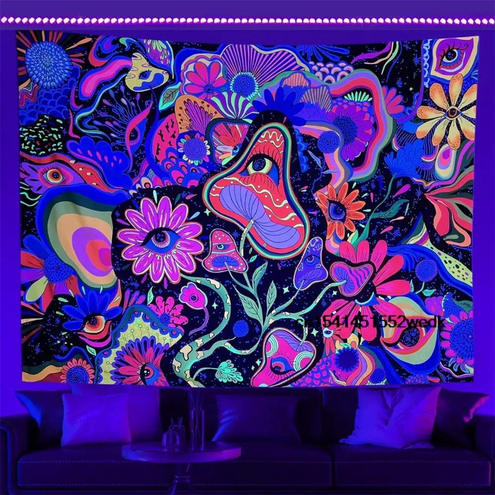 

Aesthetic Tapestry Wall Hanging Blacklight Hippie Trippy Mushroom Tapestry UV Reactive Hippie Neon Tapestries Party Backdrops