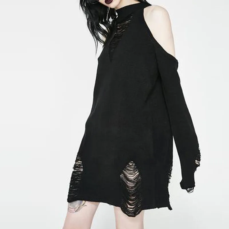 European and American black hole open shoulder sweater autumn winter loose round neck long sleeve Gothic style sweater for women
European and American black hole open shoulder sweater autumn winter loose round neck long sleeve Gothic style sweater for women