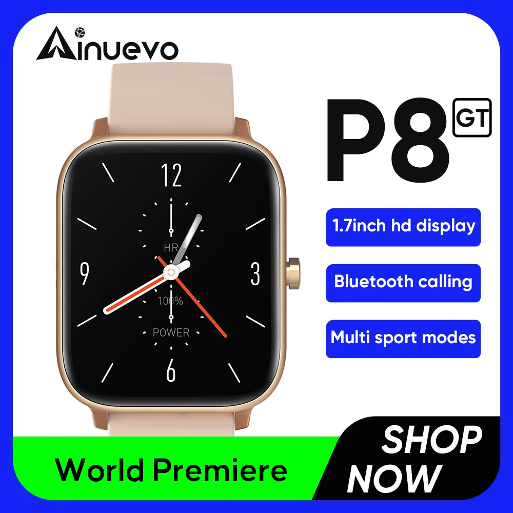Smart Watch Ainuevo P8GT Gold 1.7"HD Display Bluetooth Call Heart Rate Waterproof IP67 Fitness Tracker Sport Mode For Men Women
Smart Watch Ainuevo P8GT Gold 1.7"HD Display Bluetooth Call Heart Rate Waterproof IP67 Fitness Tracker Sport Mode For Men Women