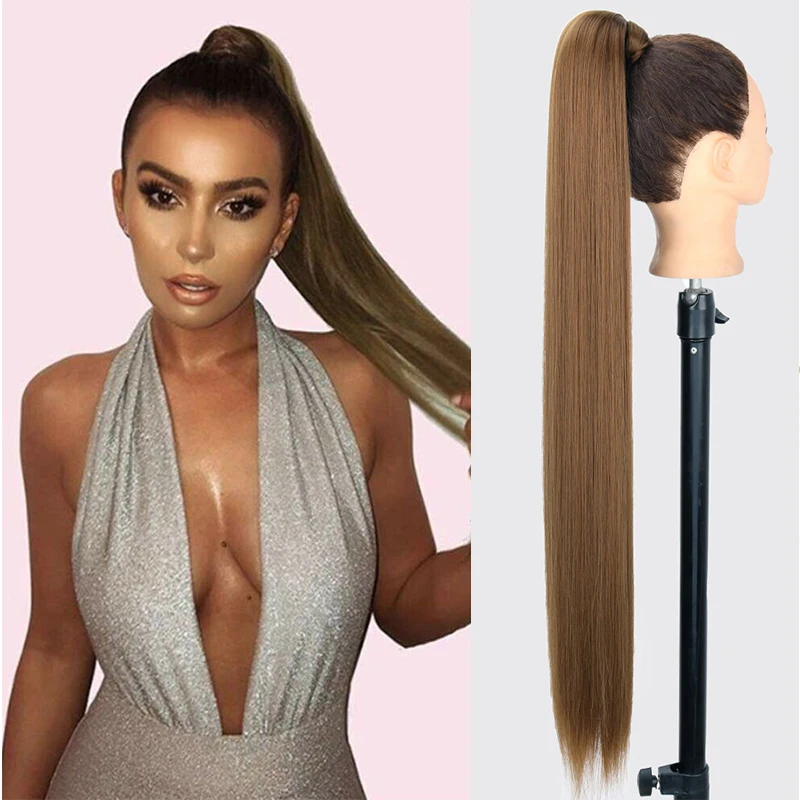 

Long Straight Ponytails Hair Extensions 34Inch Wrap Around Fake Hair Ponytail Hairpieces Synthetic Horse Tails Heat Resistant