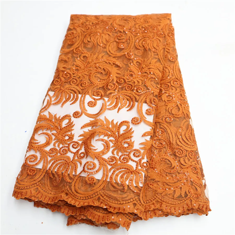 

Оранжевая африканская Тюлевая кружевная ткань, французская сетчатая ткань, 5 ярдов, блестки, нигерийский сетчатый материал для вышивки, тюль для платья LN1