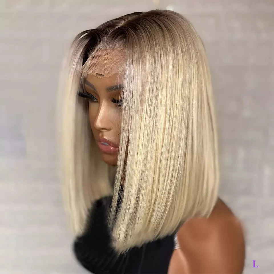 RONGDUOYI Short Hair Synthetic Lace Front Wigs for Women Ombre Blonde Wig High Temperature Fiber Straight Bob | Шиньоны и парики