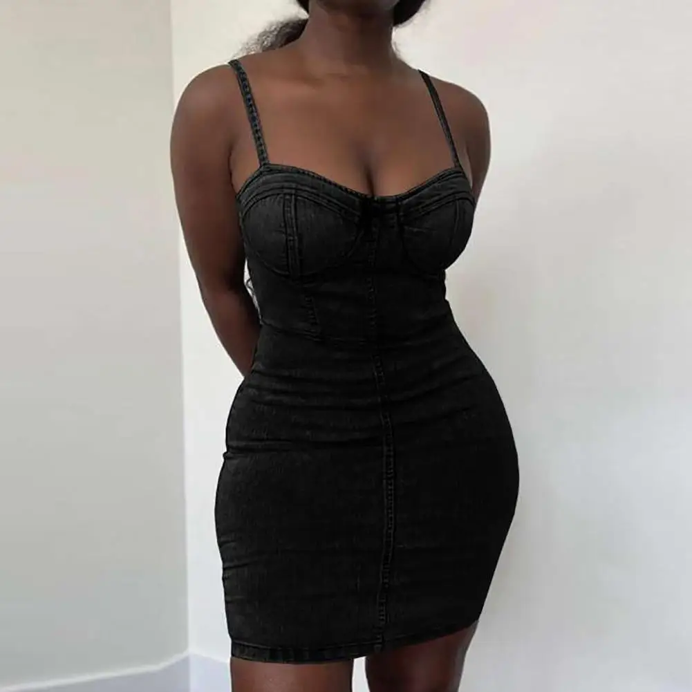 Breathable Stylish Pure Color Spaghetti Straps Bodycon Dress Wear Resistant Mini Dress Stretchy for Bar 
Breathable Stylish Pure Color Spaghetti Straps Bodycon Dress Wear Resistant Mini Dress Stretchy for Bar