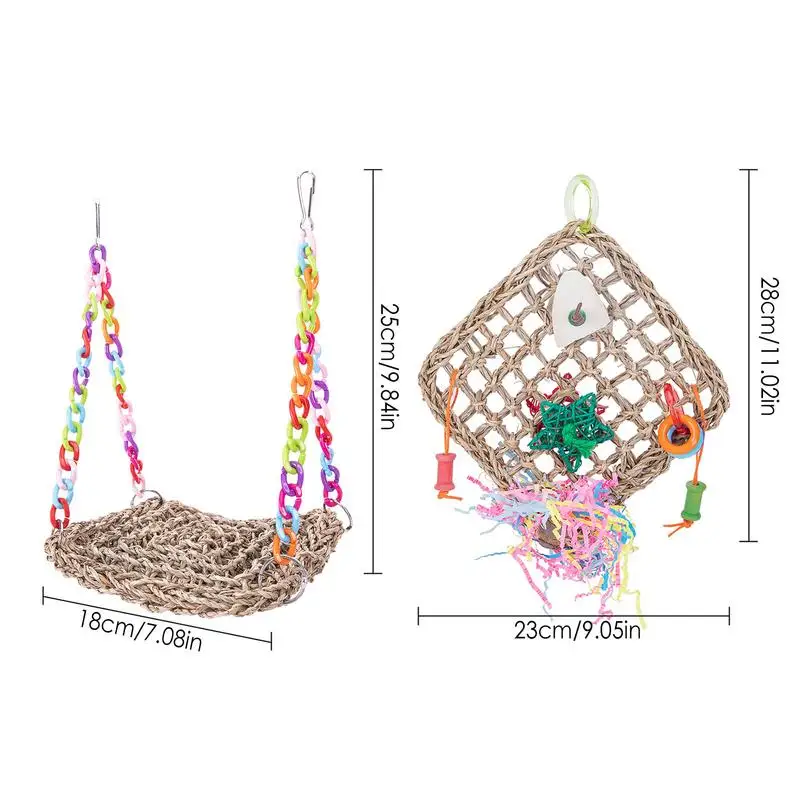 Bird Foraging Toy Edible Seagrass Woven Climbing Hammock Mat With Colorful Chewing Toys Bird Cage Accessories For Parakeets
Bird Foraging Toy Edible Seagrass Woven Climbing Hammock Mat With Colorful Chewing Toys Bird Cage Accessories For Parakeets