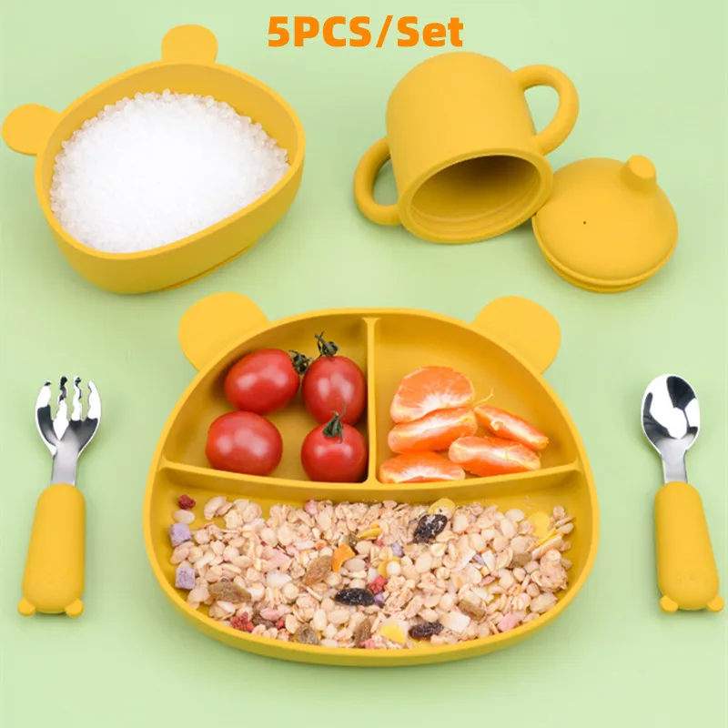 5PC Baby Feeding Set Silicone Suction Bowls Divided Plate Sippy Cup Spoons Fork Toddler Self Feeding Eating Utensils Dishes Set
5PC Baby Feeding Set Silicone Suction Bowls Divided Plate Sippy Cup Spoons Fork Toddler Self Feeding Eating Utensils Dishes Set