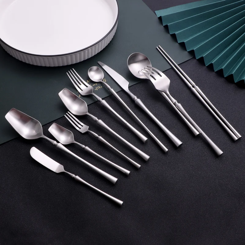 Matte Silver 18/10 Stainless Steel Cutlery Tableware Knife Ice Spoon Salad Cake Fork Chopsticks Flatware Set Dishwasher Safe
Matte Silver 18/10 Stainless Steel Cutlery Tableware Knife Ice Spoon Salad Cake Fork Chopsticks Flatware Set Dishwasher Safe