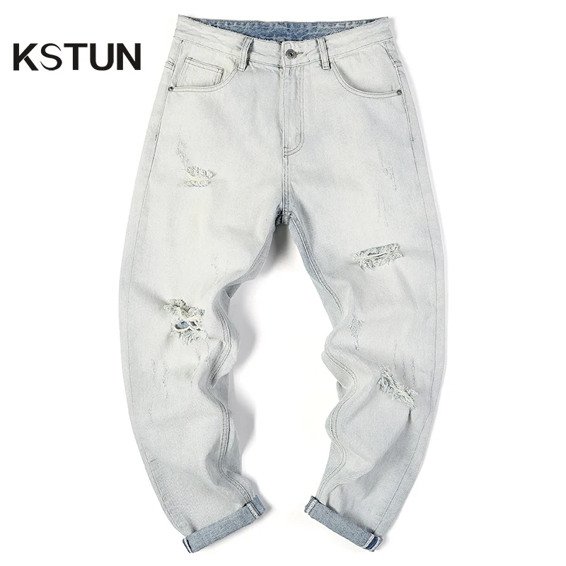 

Hip Hop Jeans Men Washed White Loose Fit Vintage Hollow Out Holes Distressed Male Denim Trousers Motocycle Ripped Jeans Pants