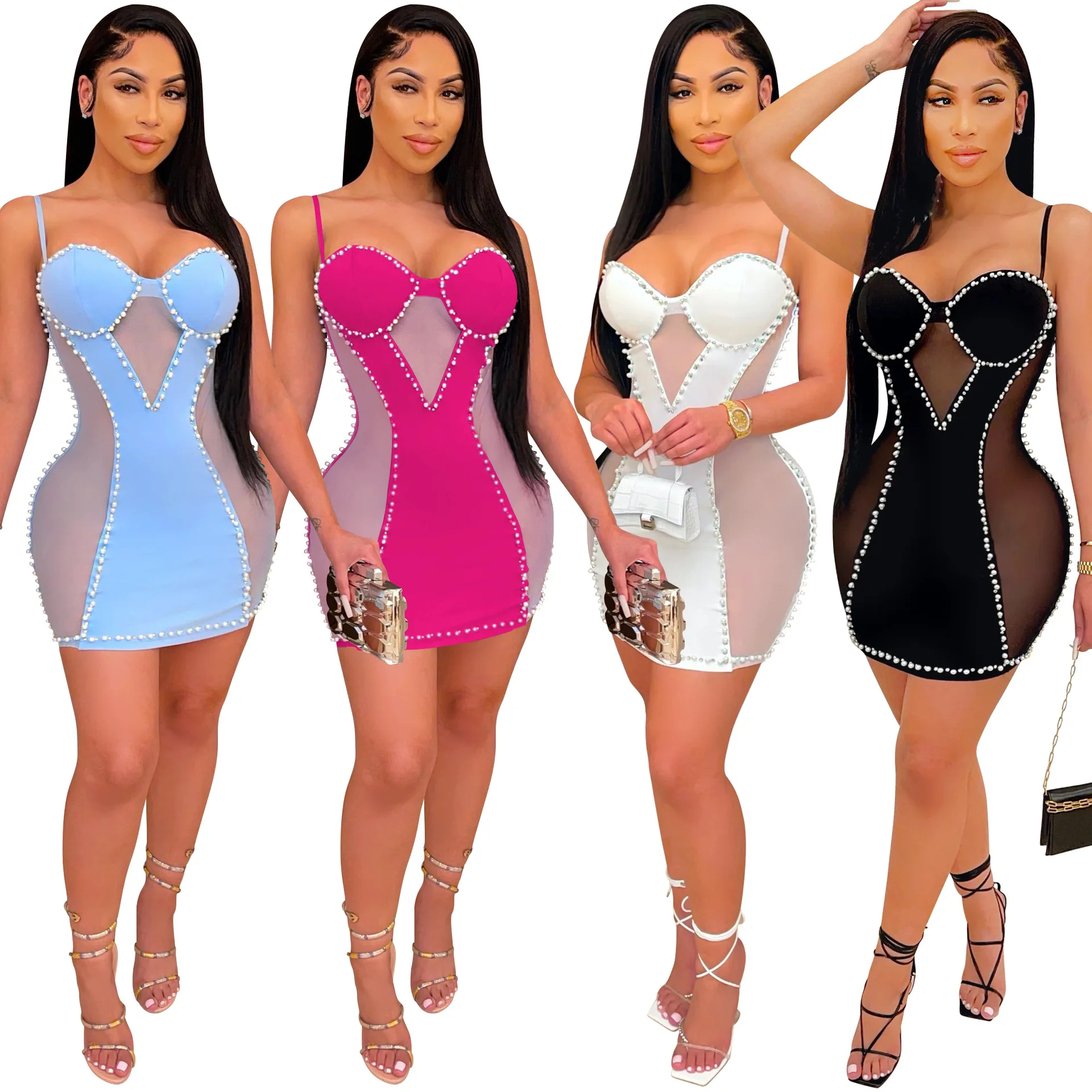 X5047 women's dress summer fashion sexy party evening dress suspenders exposed backpack hip mesh stitching dress women
X5047 women's dress summer fashion sexy party evening dress suspenders exposed backpack hip mesh stitching dress women
